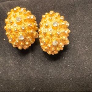 Vintage Goldtone and Rhinestone Clip on‎ Dressy Earrings